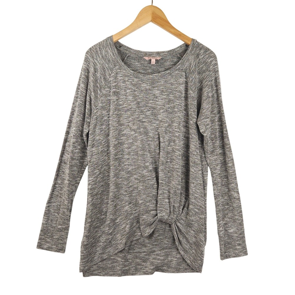 Juicy Couture XL Gray Twist Front Knot Hem Long Sleeve Soft Knit Top Rayon Blend